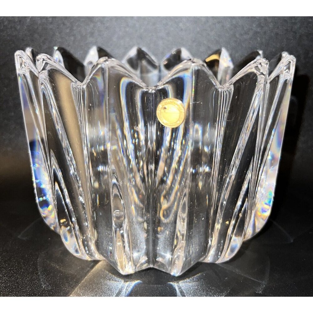 Orrefors Crystal Fleur Vase Signed Jan Johansson Sweden Gold Emblem Santa Clara